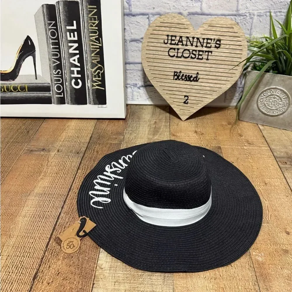 NEW! CC Women's Paper Weaved Beach Hello Sunshine Embroidered Floppy Brim hat